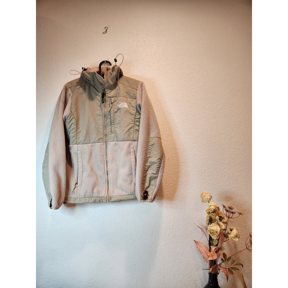 The North Face Women's Small Fleece Jacket Hooded Zip Beige Olive TNF‎ Coat